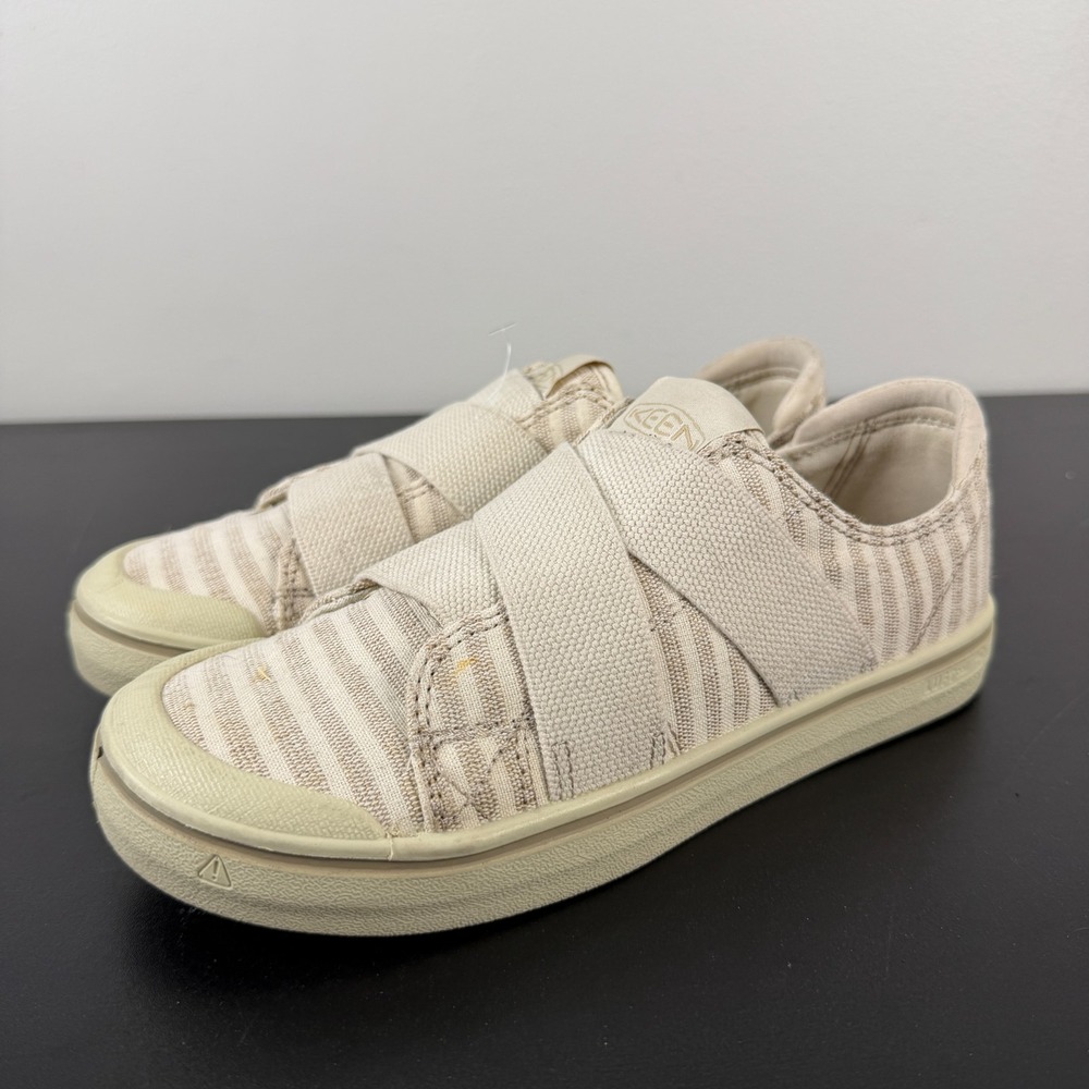 Keen Sneaker Women 7 Beige Striped Canvas Slip-On 1023162 Casual Classic Comfort